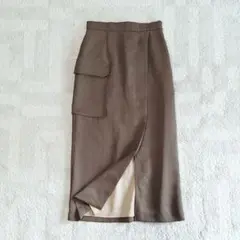 ルーニィ　スリットロングタイトスカート　カーゴポケット　38(M)　カーキ