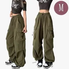 【新品】カーゴパンツ カーキ ゆったり M パンツ レディース ウエストゴム