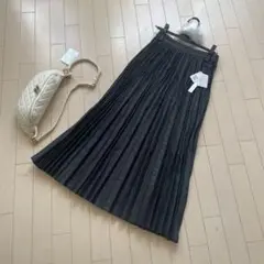 新品☆ブラックデニム風プリーツロングスカート☆YAMADAYA送料込み