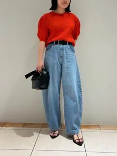 Mila Owen パフスリーブクロシェニットトップス【手洗い可能】