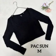 PAC SUN 長袖 スクエアネック カットソー ブラック (M) クロップド丈のサムネイル
