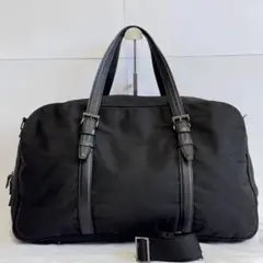 美品 アニエスベー ボヤージュ ボストンバッグ ナイロン レザー 黒 2way