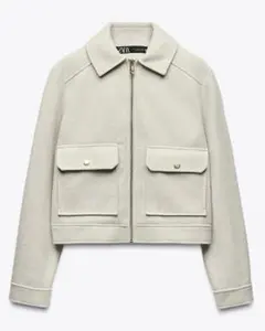 ZARA ソフトジップアップジャケット S ベージュ〜ホワイト