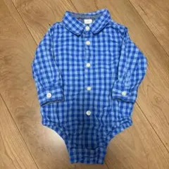 GAP ベビー ロンパース シャツ チェック ブルー 70cm 長袖 おでかけ