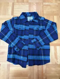 ネイビー チェック柄 長袖シャツ　130cm