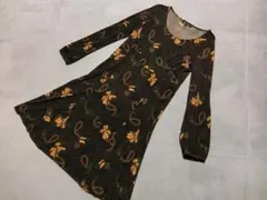美品　ローラアシュレイ　花柄　ストレッチ　ワンピース　ブラウン系　９
