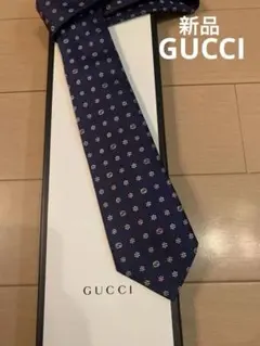 新品　GUCCI ネイビー シルク ネクタイ