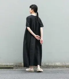 かぐれ　リネンAラインワンピース　ブラック　フリーサイズ かぐれ（カグレ）の「リネンAラインワンピース（ワンピース