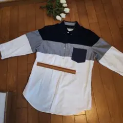 # 紳士 物バイカラー シャツ 七分袖 ポケット付き#