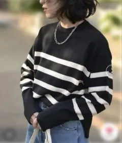 新品タグ付き！ボーダールーズ　レーヨン長袖ニット　大きめゆったりサイズ