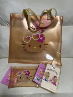 日焼けキティ　3点セット　トート、ポーチ、カードホルダー