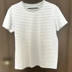 無印良品　ボーダー 半袖 Tシャツ ライトグリーン M