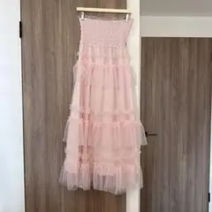 ピンクハウス ティアード7段フリルスカート ピコレース 花刺繍