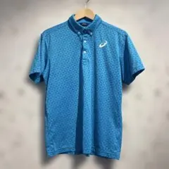 ASICS 幾何学模様 ポロシャツ 青