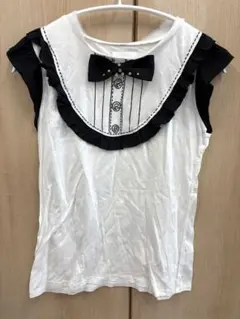 LANVIN en Blue　フリル　半袖シャツ　ビジュー付