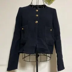 ZARA ザラ　人気　ショートジャケット　ノーカラー　金ボタン　XS ブラック