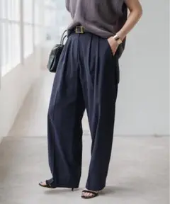 【Spick and Span】ドライオックスタックパンツ ネイビー 38