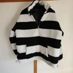 DAZY フリースジャケット Lサイズ 白黒ストライプ