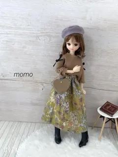 22cmドール服 リボン付きニット♡コーデ3点セット