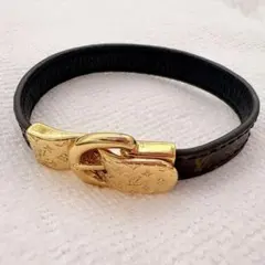 Saint Laurent YSL レザーブレスレット ゴールド スネークスキン 