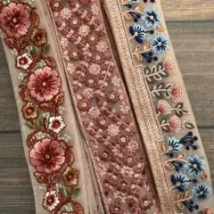 691.インド刺繍リボン 1m×3本セット