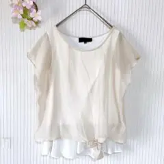 美品★日本製 【アンタイトル】 フレンチスリーブ シアー ブラウス （M）
