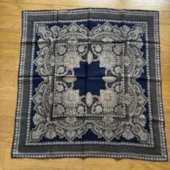 【美品】ネイビー ペイズリー柄 スカーフ ショール 日本製