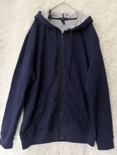 GAP 杢調 ジップアップパーカー ネイビー M