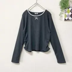 ギャザーリブカットソー M グレー 長袖 タグ付き インナー 可愛い 春