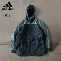 adidasアディダス01sフーディナイロンジャケット中綿テックY2Kグレー古着