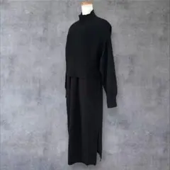 ★美品◆アーバンリサーチ◆お得な2点セット♡ベストレイヤードニットワンピースBK