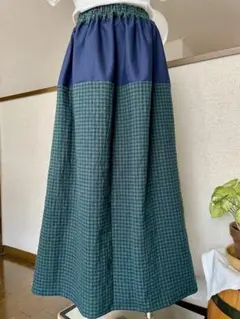 お値下げ　春夏　定番　綿　ギンガムチェック　楽ちん　マキシ丈　ロングスカート