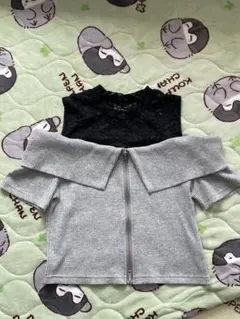 半袖オフショルダー レース Wジッパー