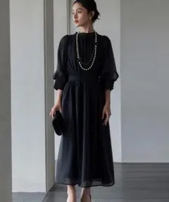 DRESS+ パフスリーブ バックリボン ロングワンピース オーガンジーのサムネイル