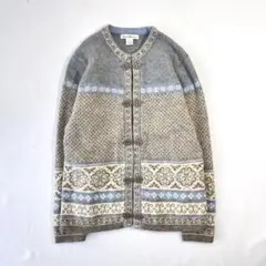 【値下げ】チロリアンセーター　ヨーロッパ古着　ヴィンテージ　メタルフック Vintage 古着 総柄 メタルフック チロリアン ニットカーディガン