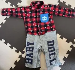 BABY DOLL 赤とグレー チェックロンパース