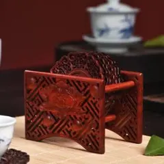【高級・紅木】アフリカンパドック 無垢材 茶托収納ラック 彫刻飾り台 木工芸品 高級・紅木】アフリカンパドック 無垢材 茶托収納ラック 彫刻飾り台 木