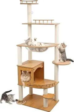 キャットタワー 木製 据え置き スリム 宇宙船 厚さを増した板材 大型猫用のサムネイル