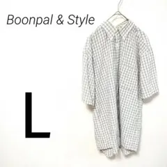 Boonpal & Style グレーと白のチェック柄 半袖シャツ　リラックス