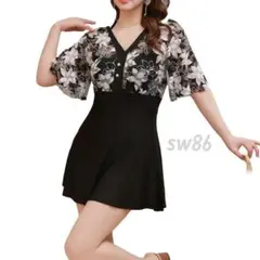 水着 レディース ワンピース 体型カバー ママ水着 XL ブラック 可愛い