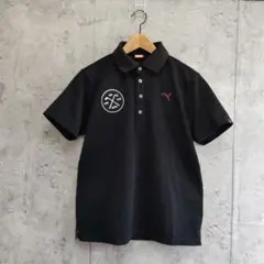 良品　PUMA GOLF 半袖ポロシャツ M 黒 刺繍ロゴ　鹿の子　涼し　サラのサムネイル