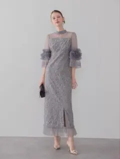 Leja シアーチュールフラワーレースIラインワンピースドレスのサムネイル