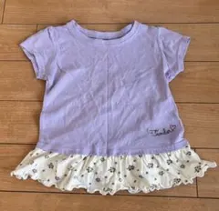 薄紫色 花柄フリル付き Tシャツ 110cm