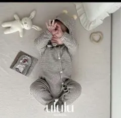 ululu ベビー ロンパース ボーダー くま ボンネット