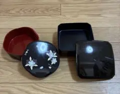 ★宇野千代デザイン❗️漆器 重箱 ❗️花模様 黒赤.2個セット