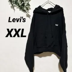 美品✨Levi's 【XXL】ブラック フード付きパーカー 黒 丈短め