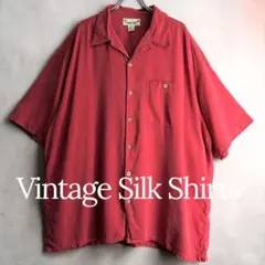 PARADISE COVES シルク 半袖 開襟シャツ XXL 赤 無地のサムネイル