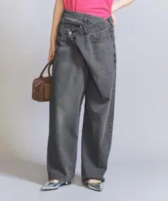 Beauty&youth ダメージラップワイドデニム　ブラック　S