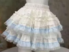 【ボリューム満点】多重フリル ミニスカート パニエ レース チュール 白×水色