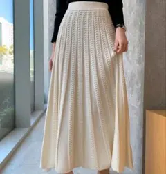 ニット ロングスカート L ホワイト 秋冬